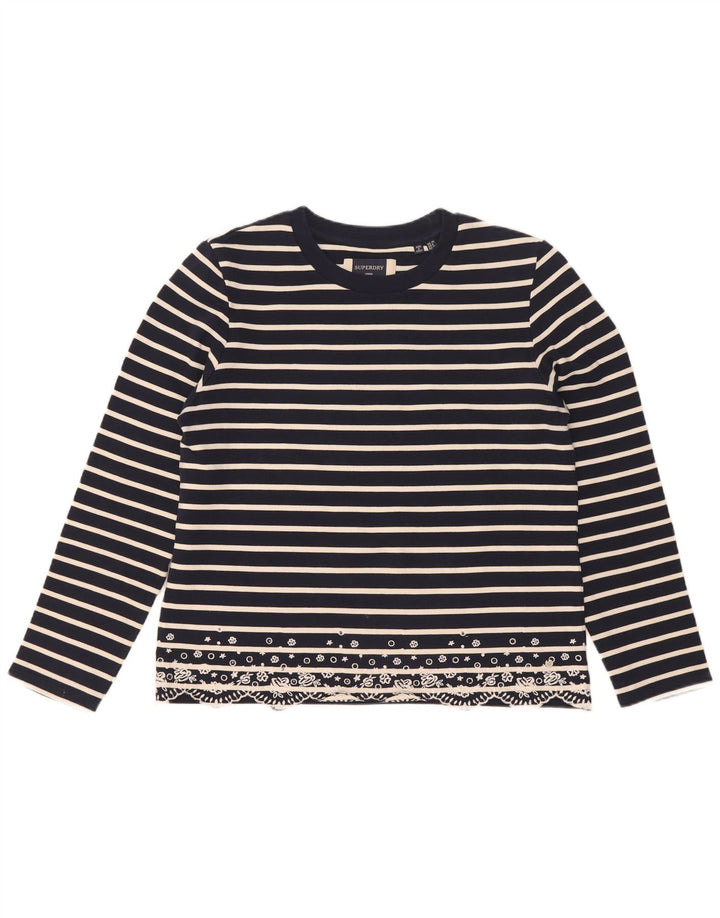 Superdry Haut oversize à manches longues pour femme UK 10 Small Bleu marine rayé