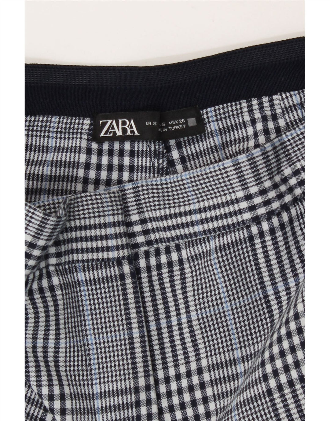 Zara Pantalon court slim pour femme Small W26 L26 Bleu marine à carreaux en polyester