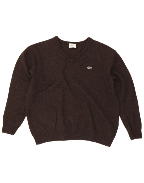Lacoste Pull col V pour homme Taille 7 2XL Laine marron