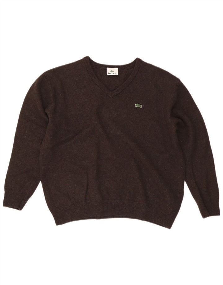 Lacoste Pull col V pour homme Taille 7 2XL Laine marron