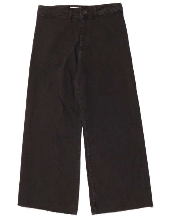ZARA Femme Taille Haute Jambe Large Jeans EU 44 XL W34 L28 Coton Noir