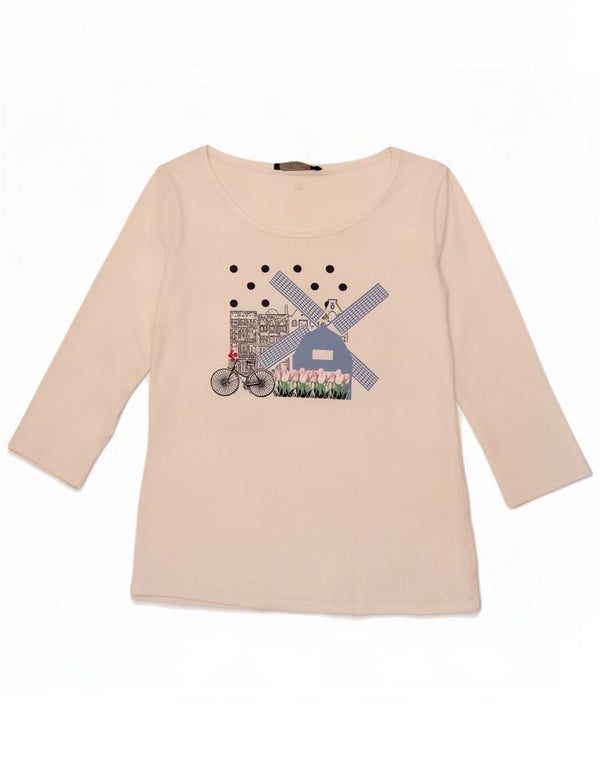 Max Mara Haut graphique pour femme à manches 3/4 UK 14 Medium White