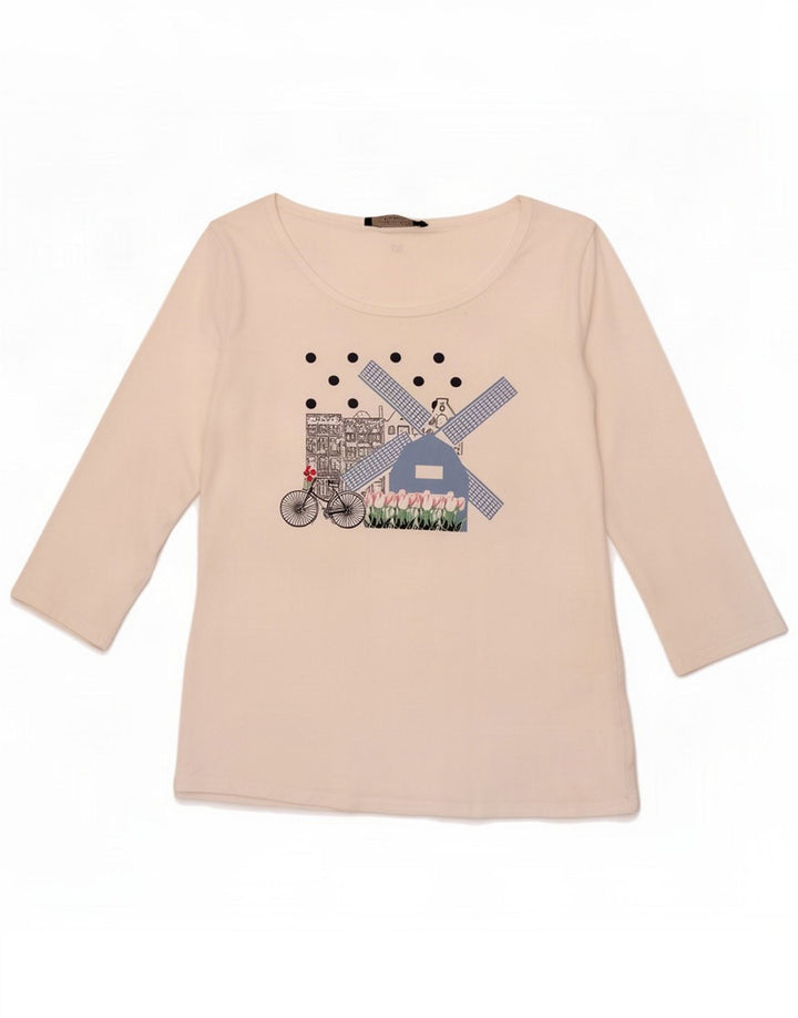 Max Mara Haut graphique pour femme à manches 3/4 UK 14 Medium White