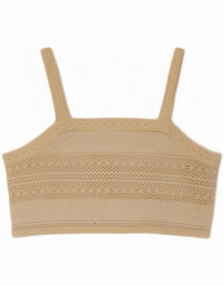 vintage Femmes Crochet Crop Top UK 12 Beige Moyen