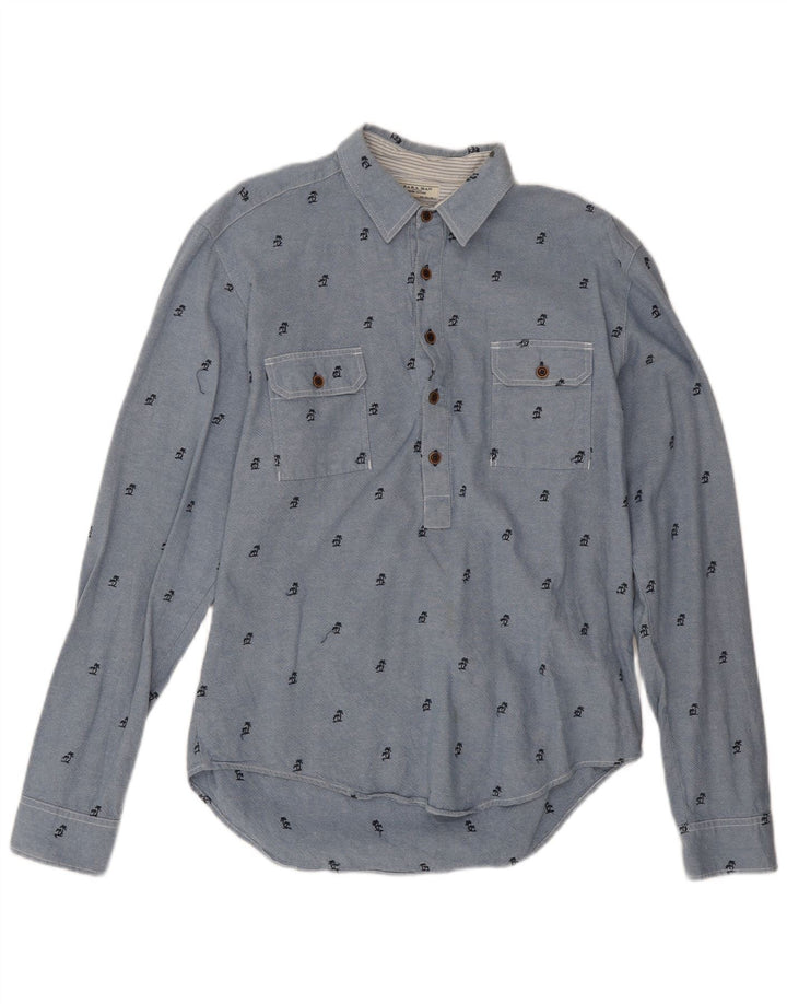 Zara Hommes Slim Fit Pull Shirt Grand Bleu Spotted Cotton