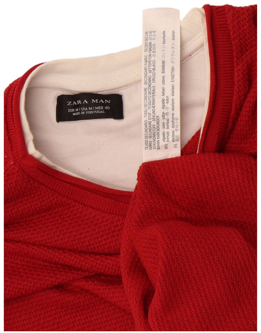 Zara Pull à col rond en coton color block rouge moyen pour homme