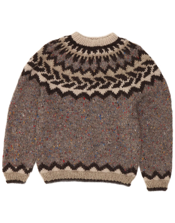 vintage Womens Crew Neck Jumper Pull UK 8 Petit Gris Fair Isle