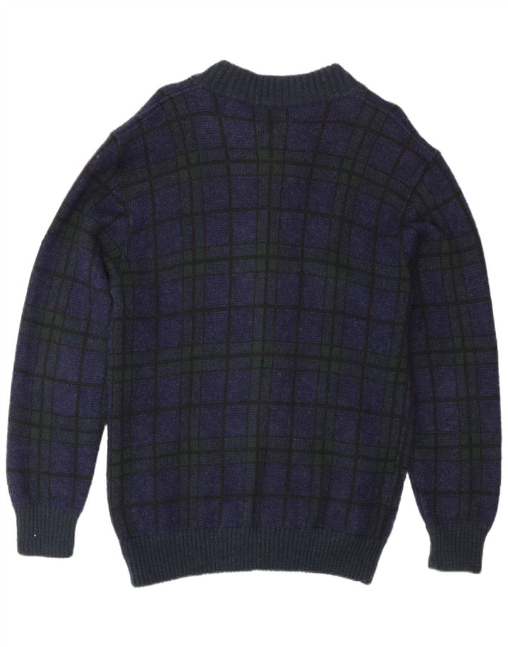 vintage Mens Cardigan Sweater Moyen Bleu Marine Check Polyacrylique