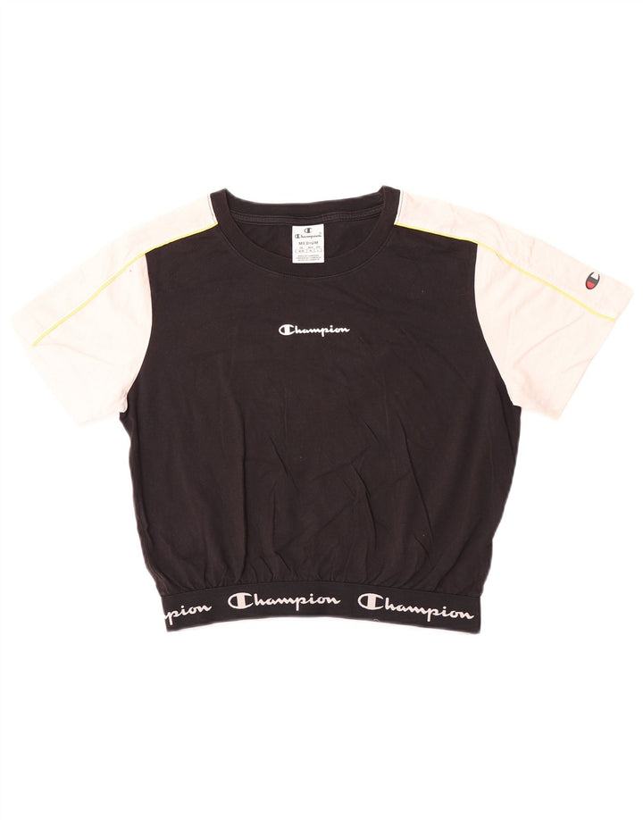Champion T-shirt court graphique pour femme UK 12 Noir moyen Colourblock
