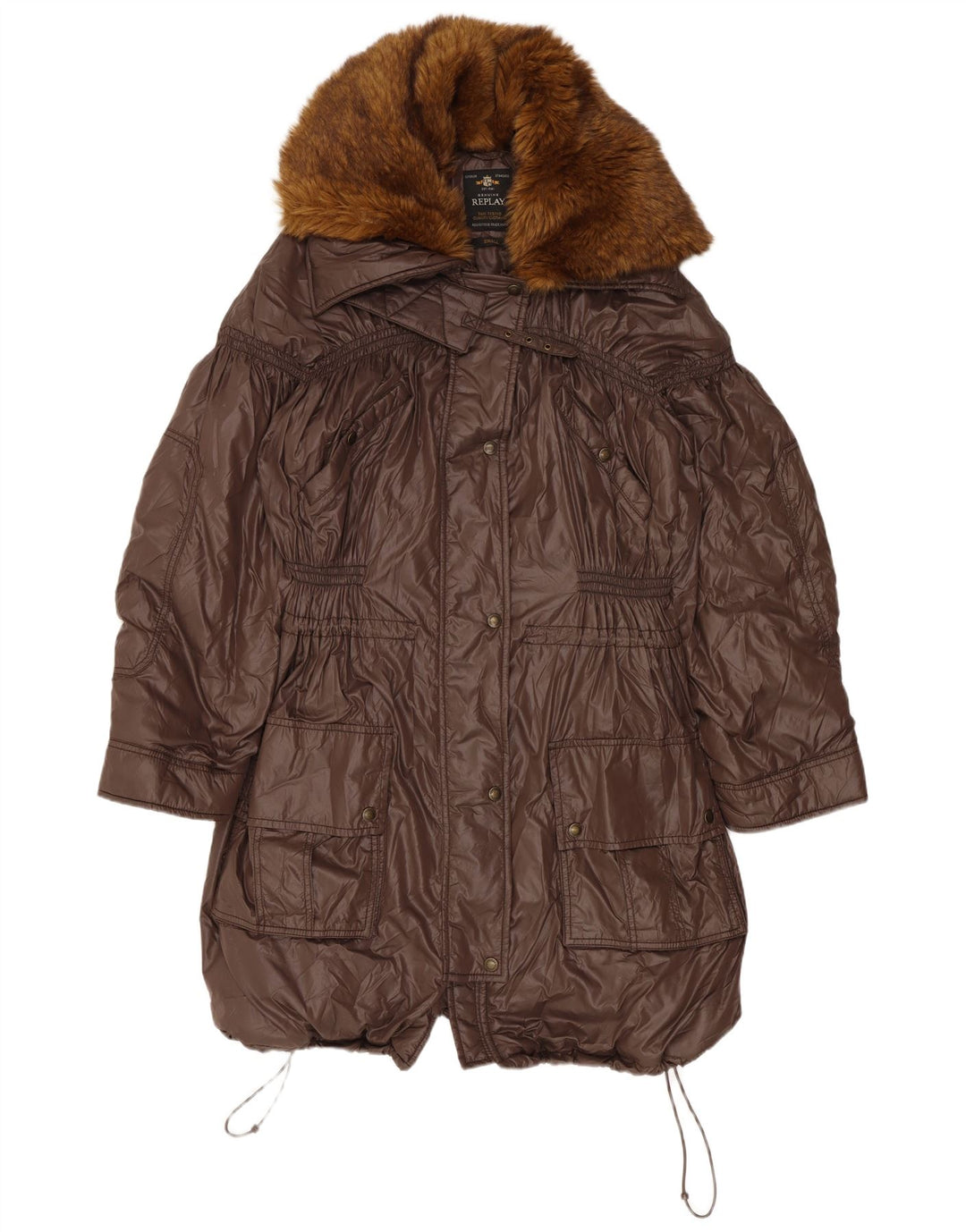 Replay Manteau coupe-vent surdimensionné à capuche pour femme UK 10 Small Marron Polyamide