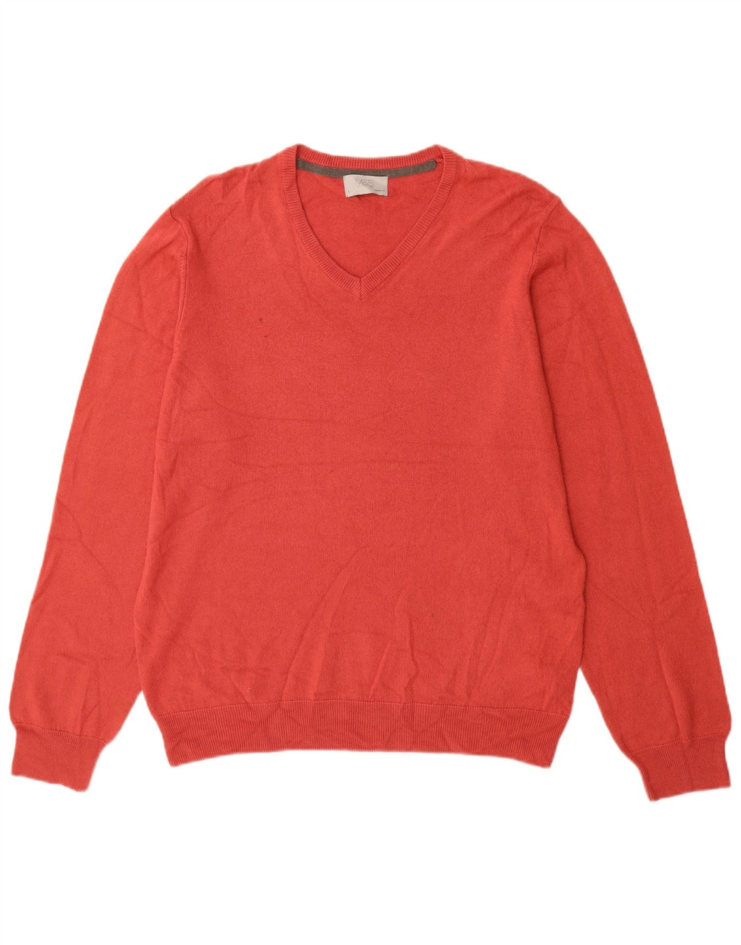 Marks & Spencer Pull coupe classique à col en V pour homme, grand, rouge, acrylique