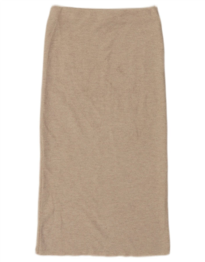 Zara Femme Jupe Midi Taille Haute Petit W26 Beige Polyester