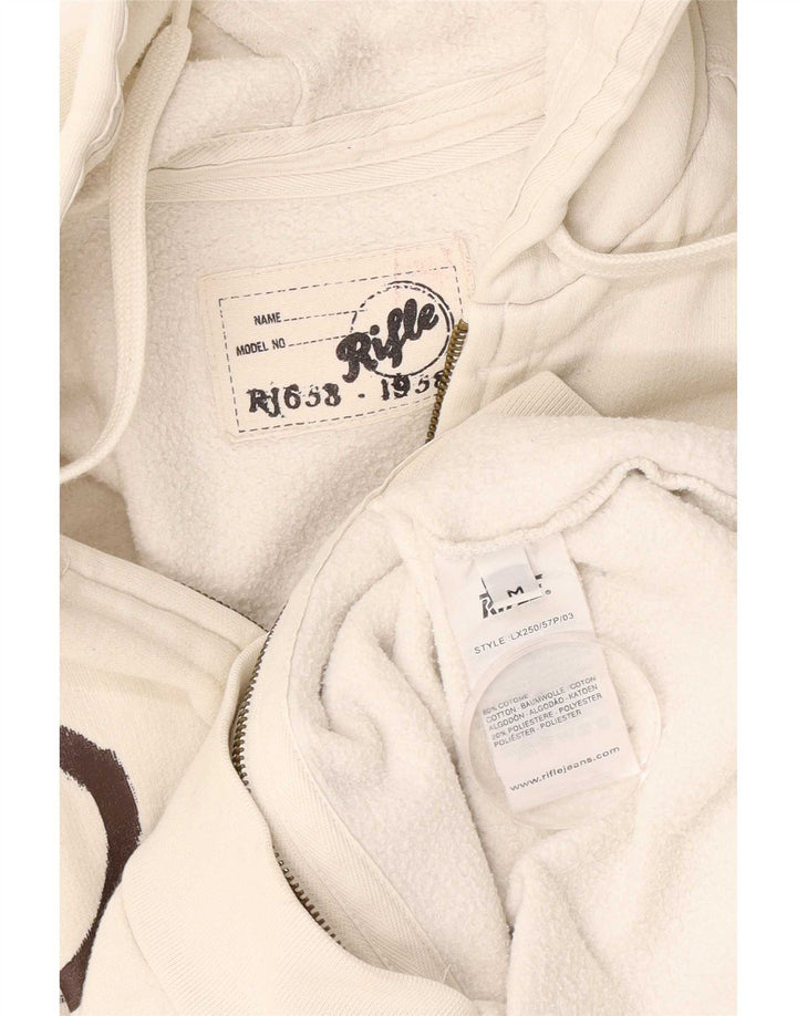 Rifle Pull à capuche zippé graphique pour homme en coton blanc moyen