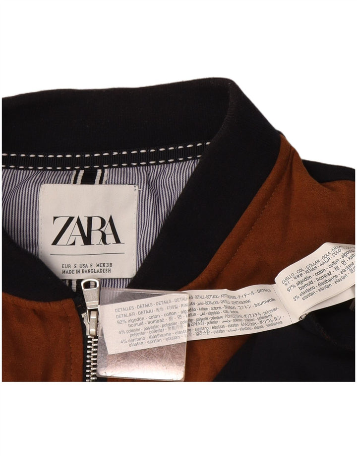 Zara Mens Bomber Jacket UK 36 Petit Marron Colorblock Coton