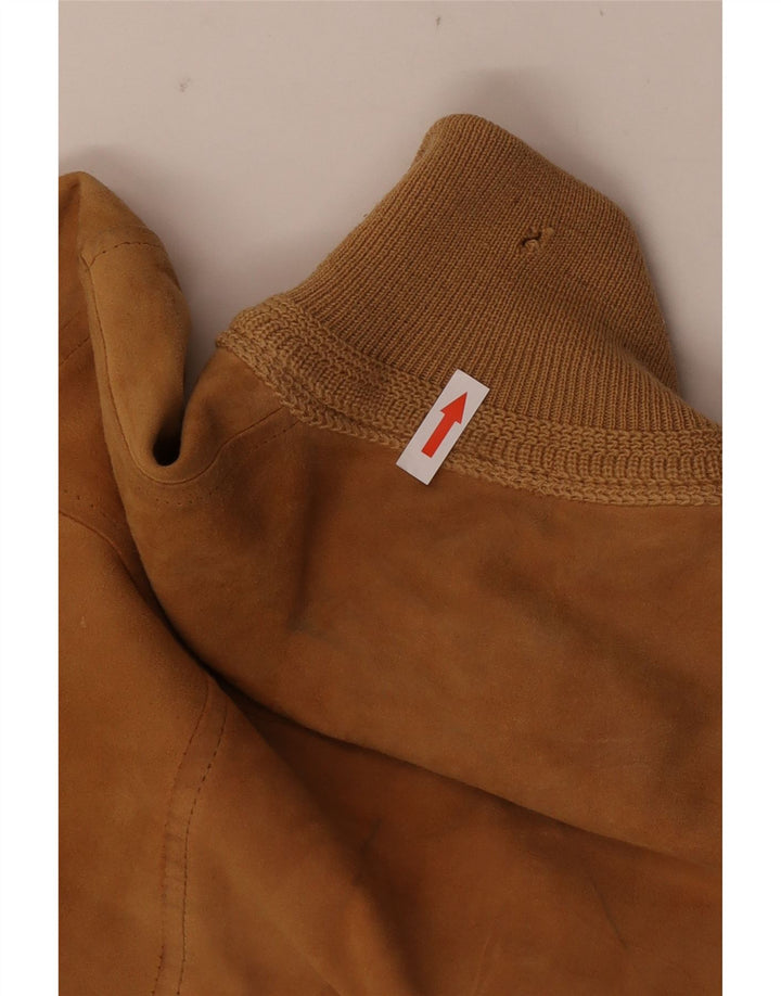 vintage Mens Suede Bomber Jacket UK 36 Petit Cuir Brun