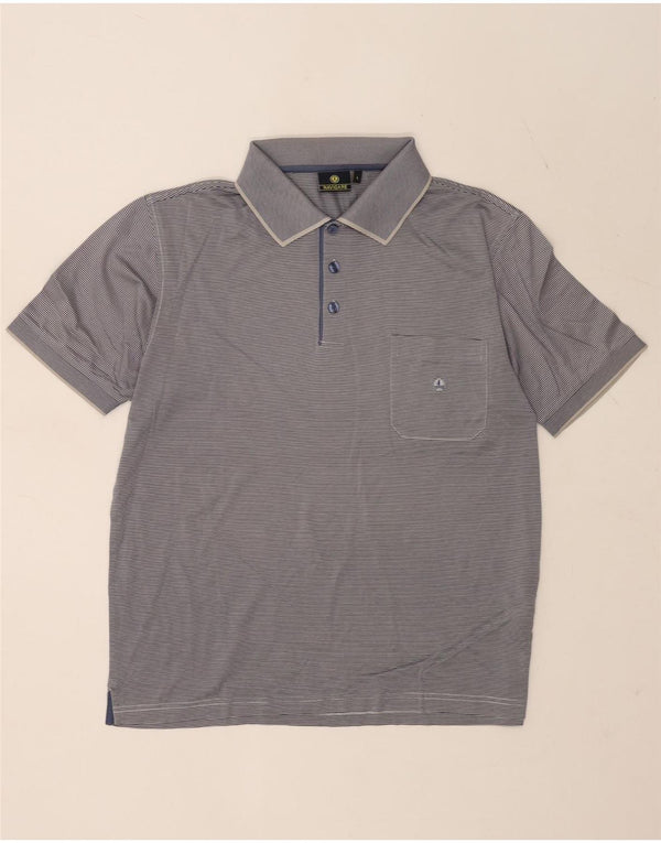Navigare Polo Homme Large Bleu Rayure Coton Nautique