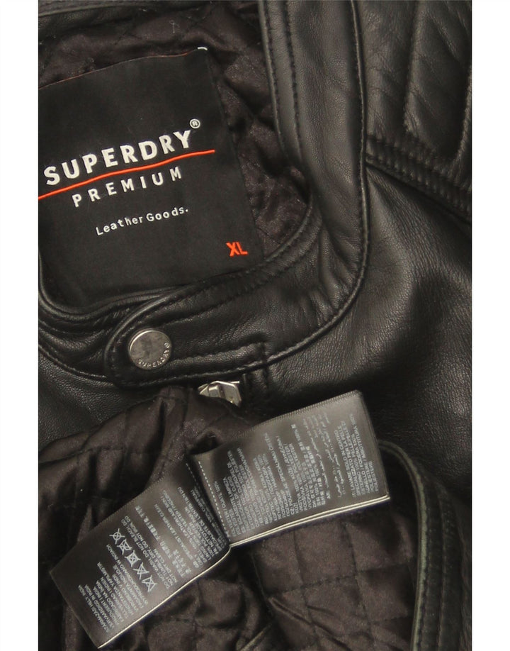 Superdry Veste de motard en cuir pour homme UK 42 XL Noir
