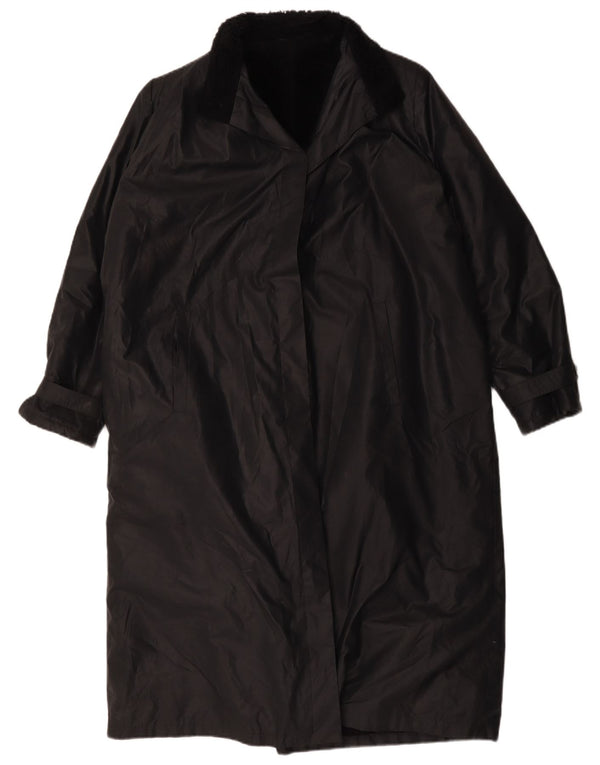 vintage Womens Sherpa Loose Fit Overcoat UK 14 Grand Polyester Noir