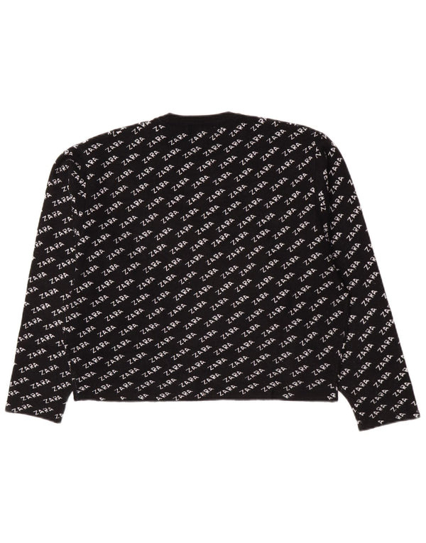 Zara Pull graphique à col rond pour femme UK 14 Noir moyen