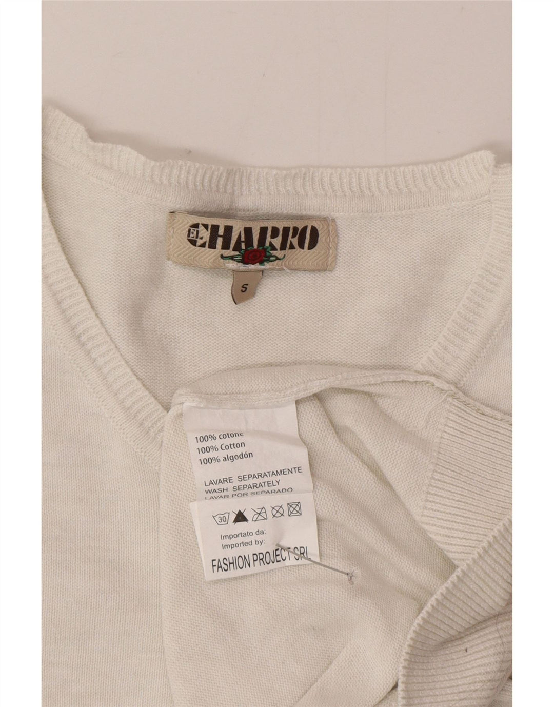 Charro Pull col V pour homme Petit coton blanc