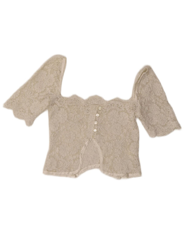 vintage Femmes Dentelle Crop Top UK 4 XS Blanc
