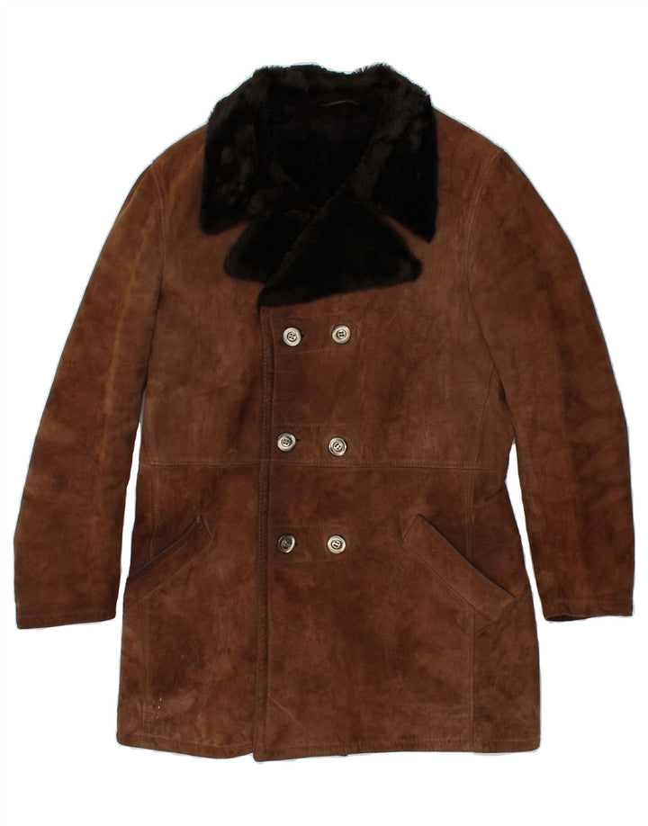VINTAGE Manteau en peau de mouton pour femme IT 52 2XL Marron