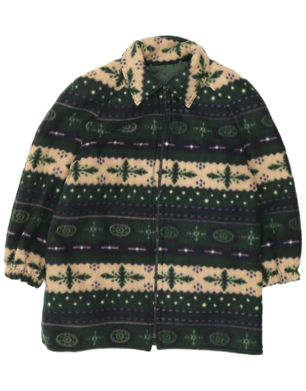 vintage Femme 3/4 Manches Polaire Veste UK 20 2XL Vert Fair Isle