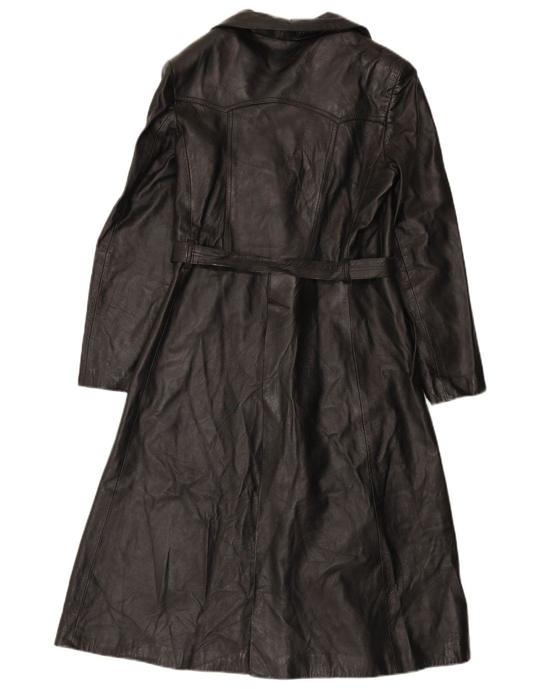 manteau en cuir double boutonnage vintage pour femme IT 46 Grand Noir