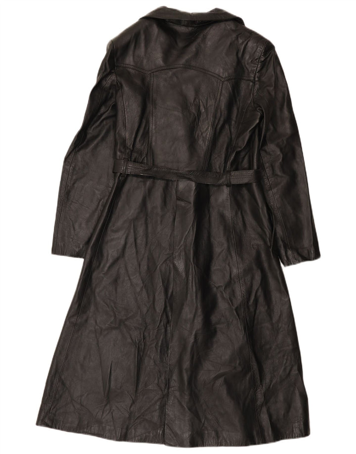 manteau en cuir double boutonnage vintage pour femme IT 46 Grand Noir
