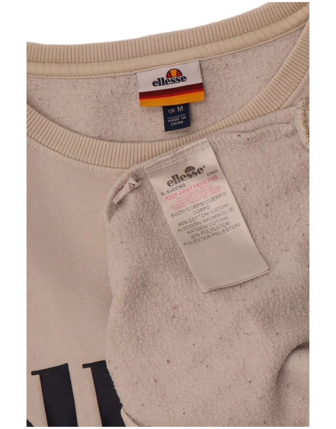 Ellesse Sweat-shirt graphique pour femme UK 14 en coton blanc moyen