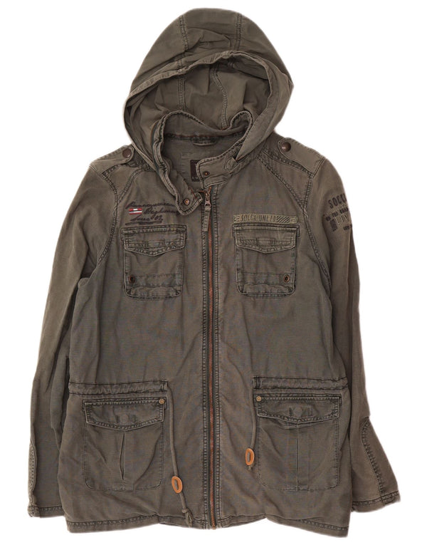 Soccx Veste militaire à capuche graphique pour homme UK 40 Large Kaki Lin