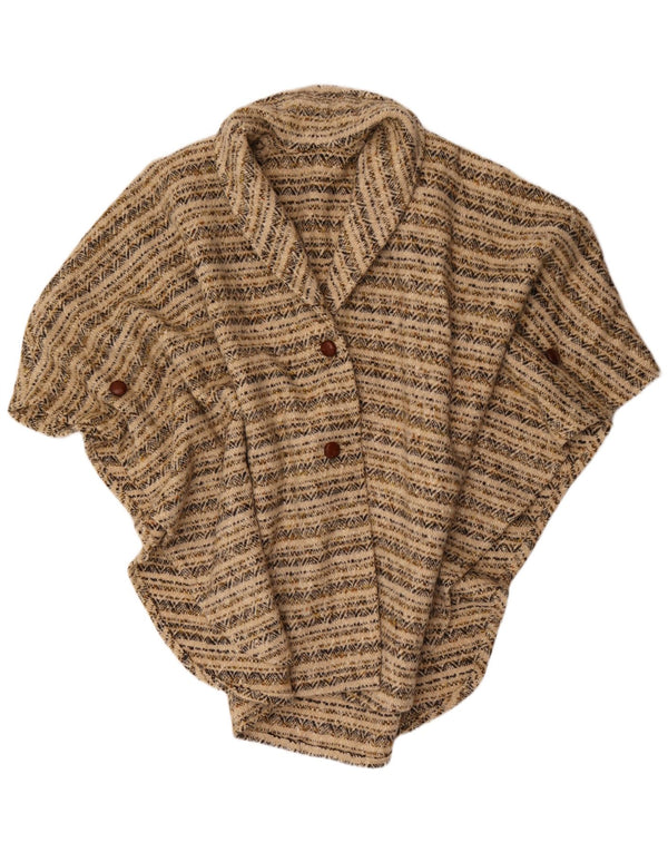 vintage Femmes Poncho Cardigan Pull Taille Unique Beige Géométrique