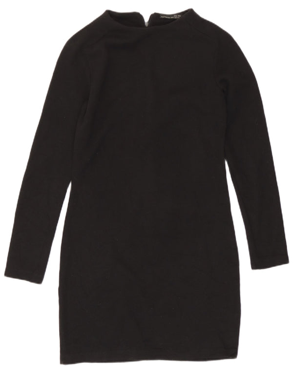 Zara Robe fourreau à manches longues pour femme UK 10 Petit coton noir