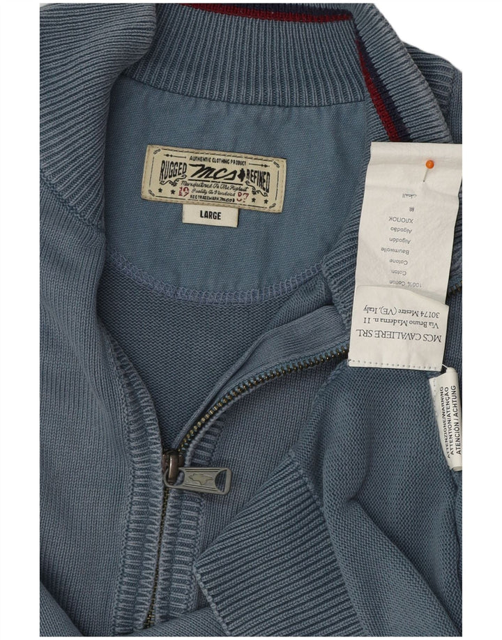 MARLBORO CLASSICS Pull à col zippé pour homme Large Bleu Coton