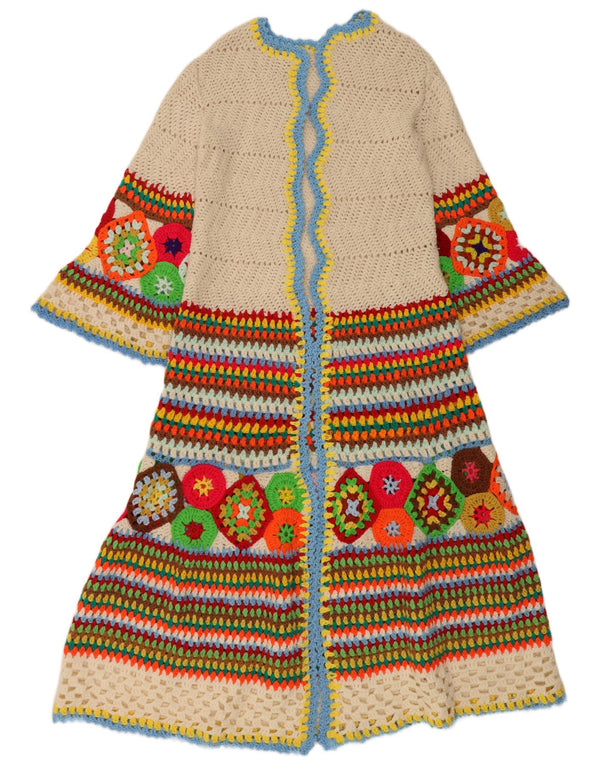 vintage Womens Longline Cardigan Sweater UK 12 Moyen Multicolore