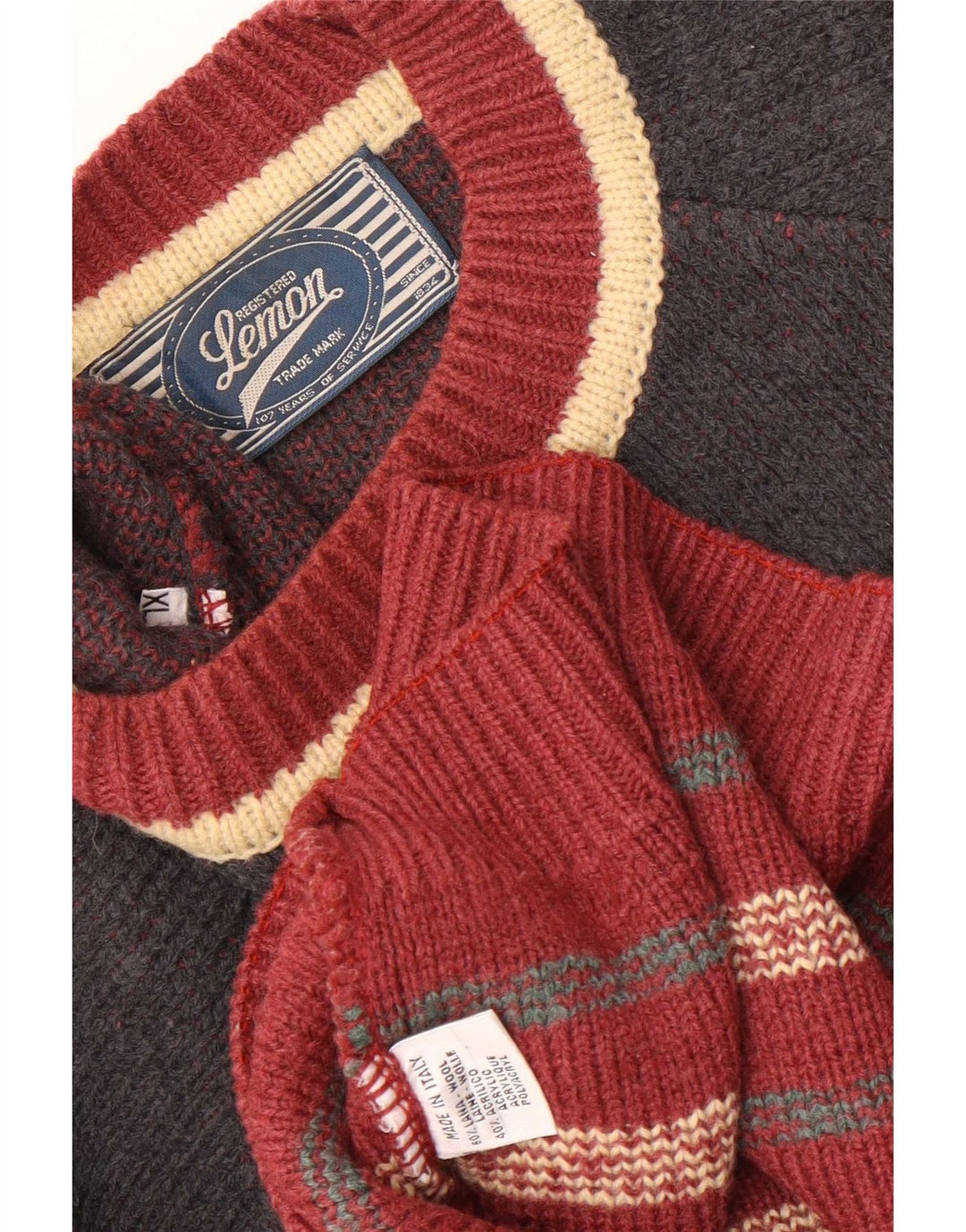 Lemon Pull à col rond pour homme XL en laine Fair Isle multicolore