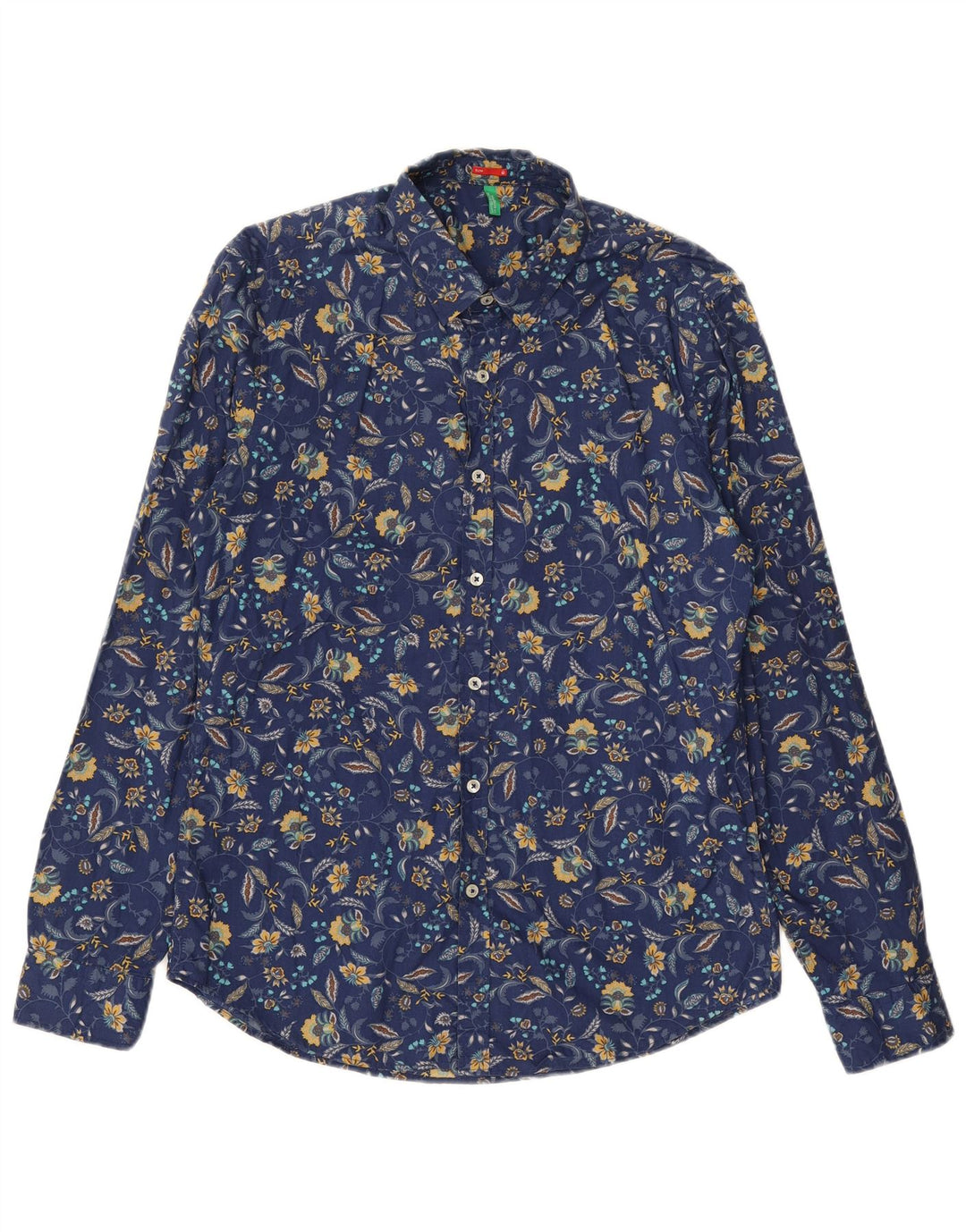BENETTON Chemise Slim Homme Bleu Marine Moyen Floral