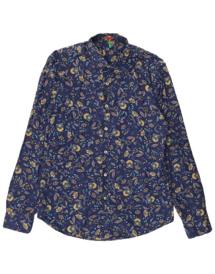 BENETTON Chemise Slim Homme Bleu Marine Moyen Floral