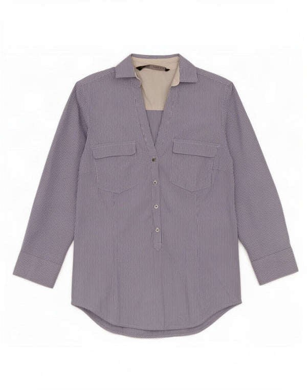 Zara Chemise pull à manches 3/4 pour femme UK 6 XS Bleu à fines rayures