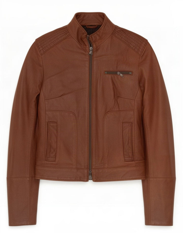 veste de course en cuir femme vintage IT 44 Brun moyen