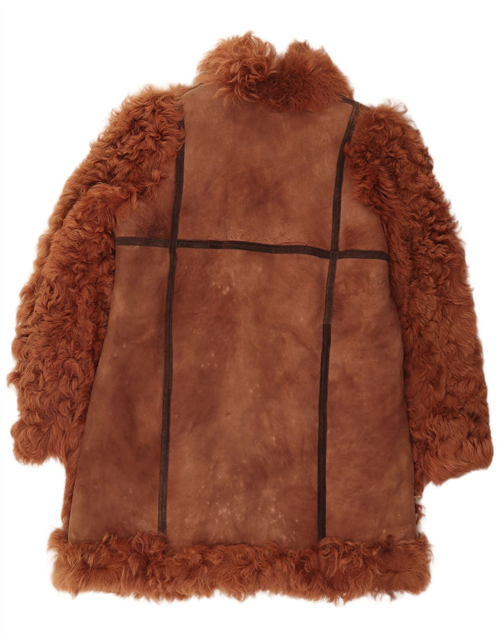 vintage Womens Front Tie Shearling Coat UK 16 Grand Brun