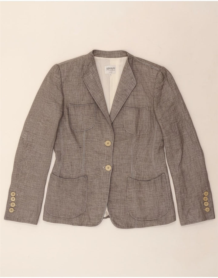 Armani Collezioni Veste Blazer 2 Boutons Femme IT 46 Grand Lin Gris