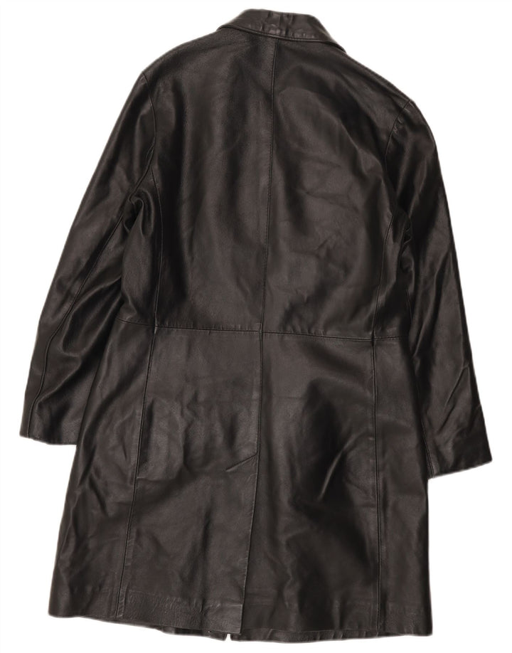 VINTAGE Manteau en cuir femme IT 46 Grand cuir noir