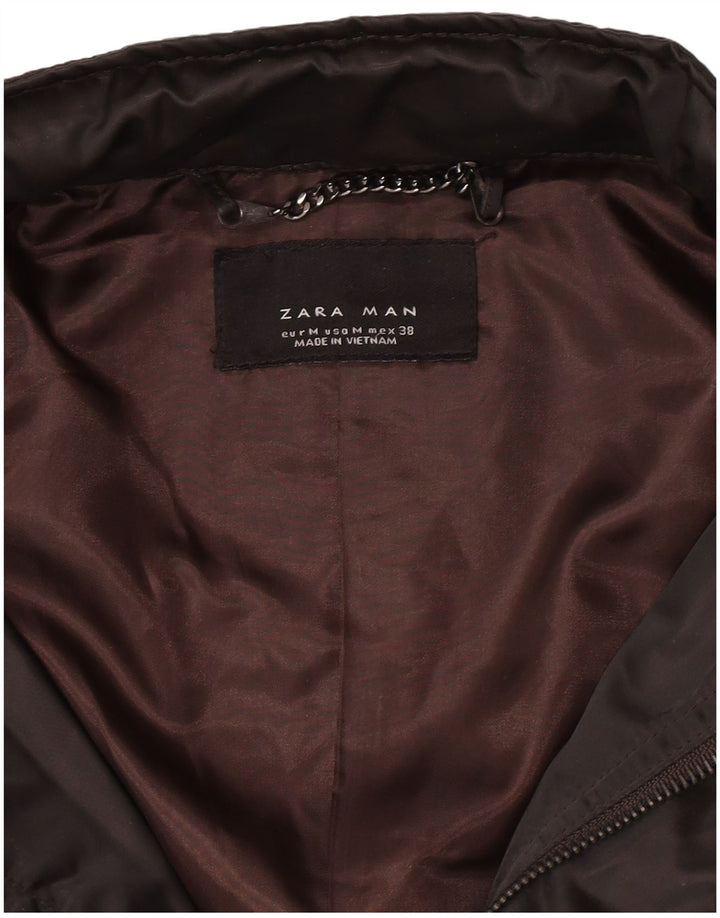 Zara Veste utilitaire à capuche pour homme UK 38 Marron moyen