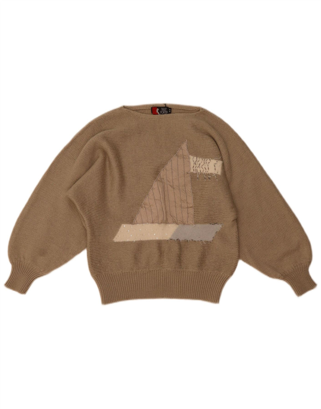 vintage Femme Graphique Col Bateau Pull Pull IT 42 Brun Moyen