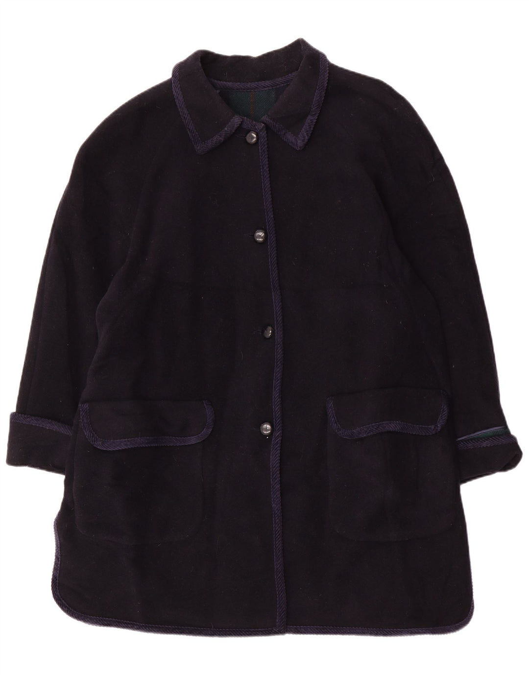 vintage Femme Pardessus UK 20 2XL Laine Bleu Marine