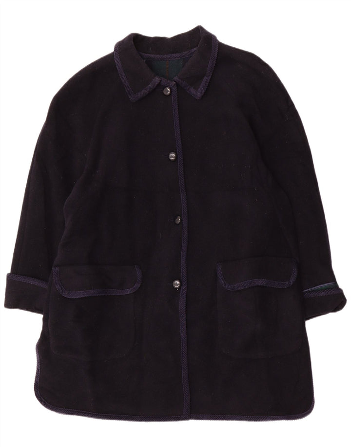 vintage Femme Pardessus UK 20 2XL Laine Bleu Marine