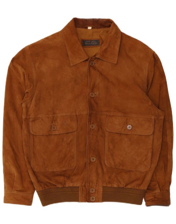 vintage Mens Suede Bomber Jacket IT 50 Grand Cuir Marron
