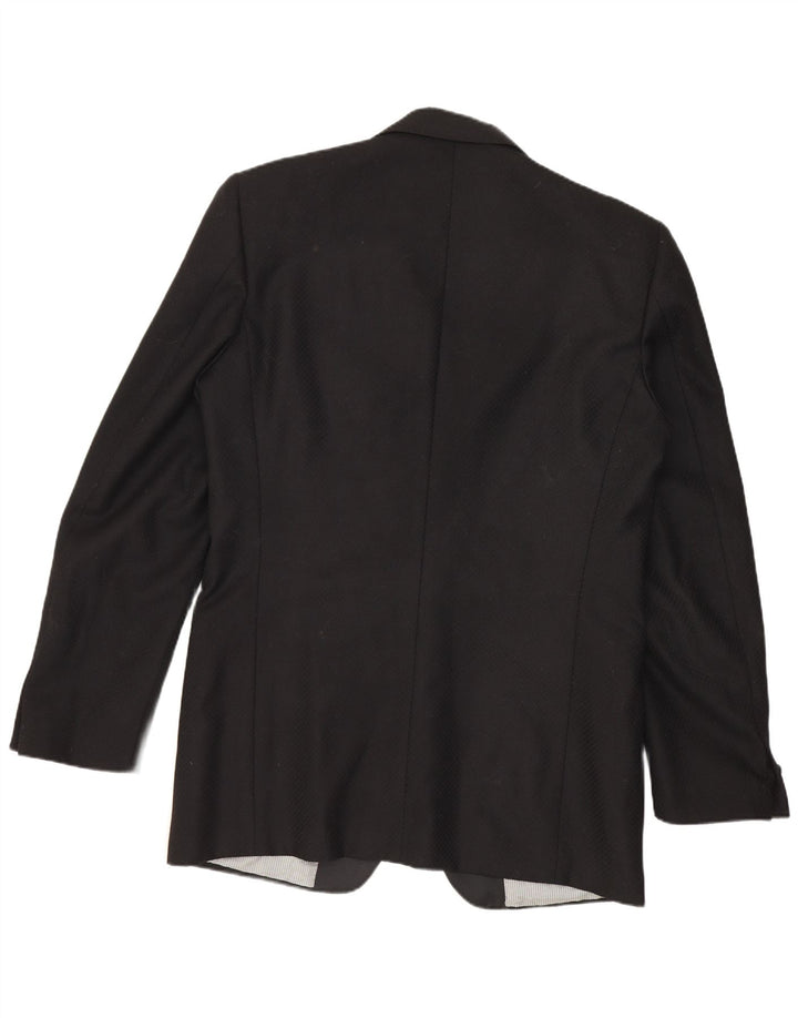 vintage Homme 1 Bouton Blazer Veste IT 48 Laine Vierge Noire Moyenne