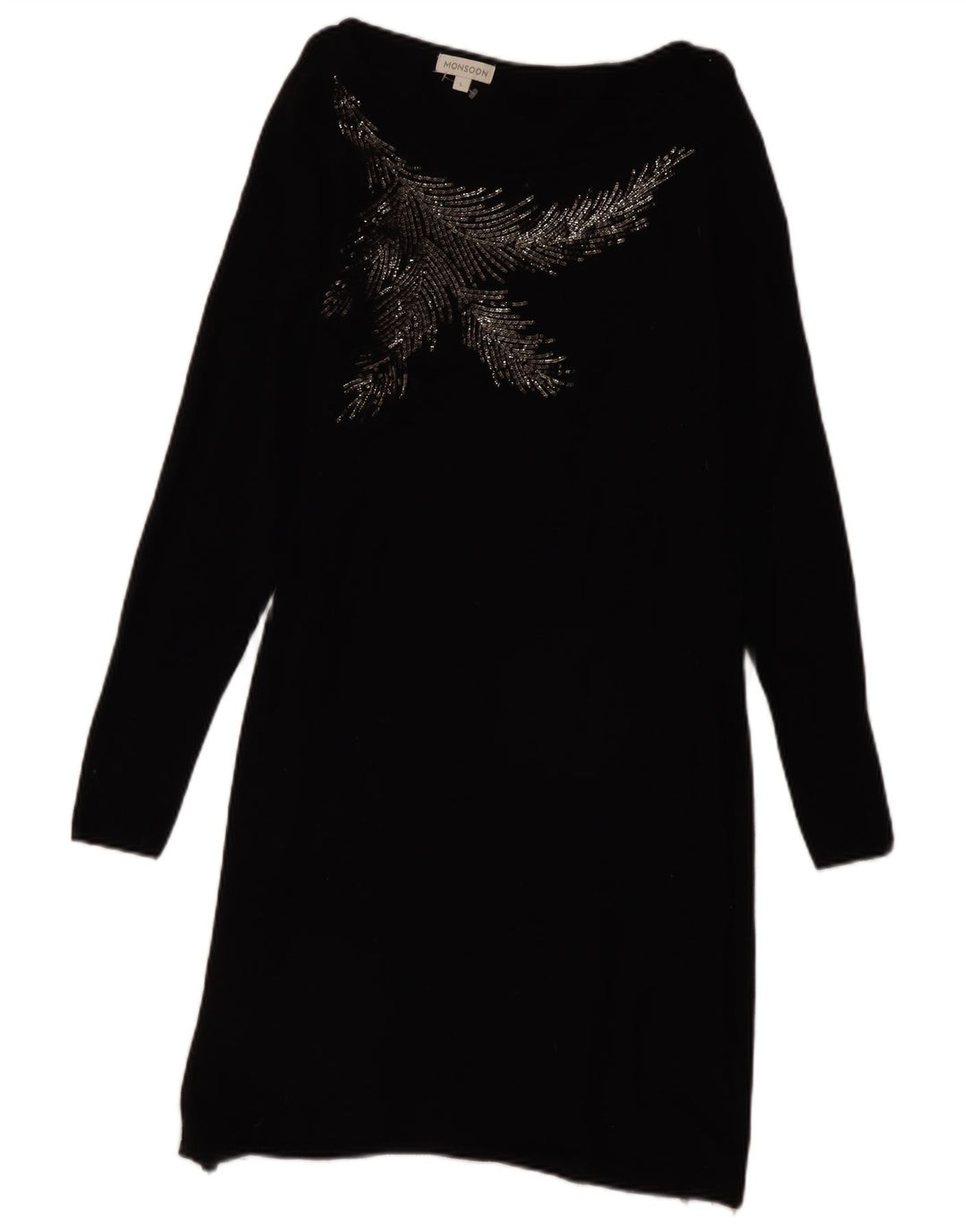 MONSOON Robe pull graphique pour femme UK 16 Grand coton noir